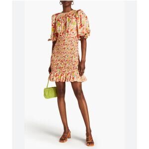 BYTIMO peach Shirred floral-print satin-crepe mini dress size small X